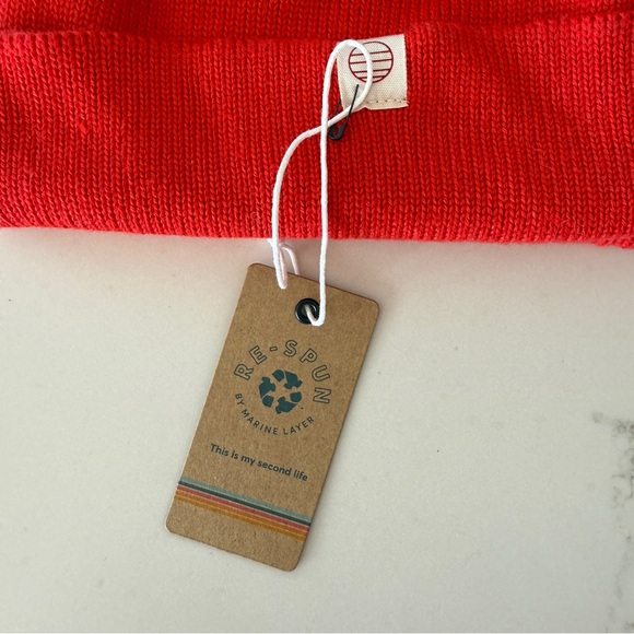 NWT Re-Spun Glacier Pom Beanie Hat Red/Blue Stripe Marine Layer | Size OS - Picture 2 of 5